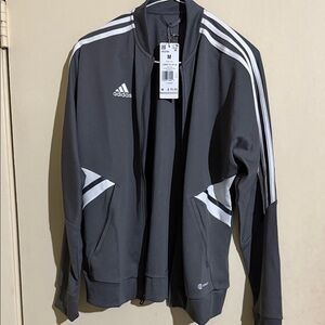 Adidas women’s Charcoal Jacket with White Stripes